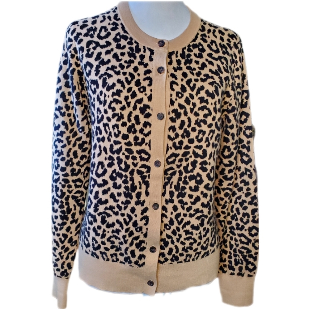 J. Crew Factory Leopard Print Cardigan in Tan and Black